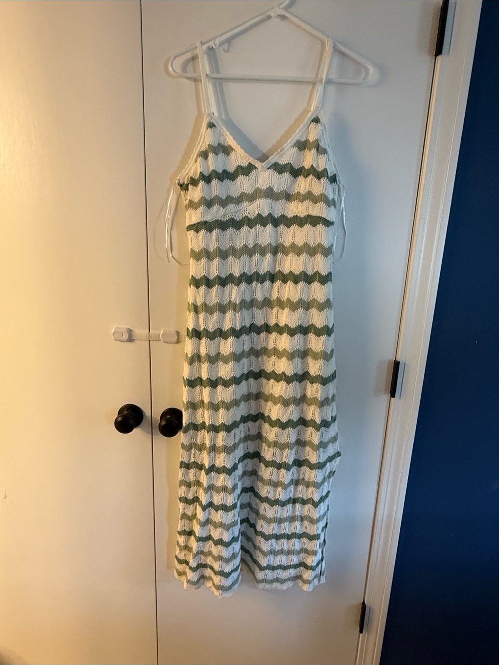 Hollister Cream and Sage Striped Maxi Slip Dress